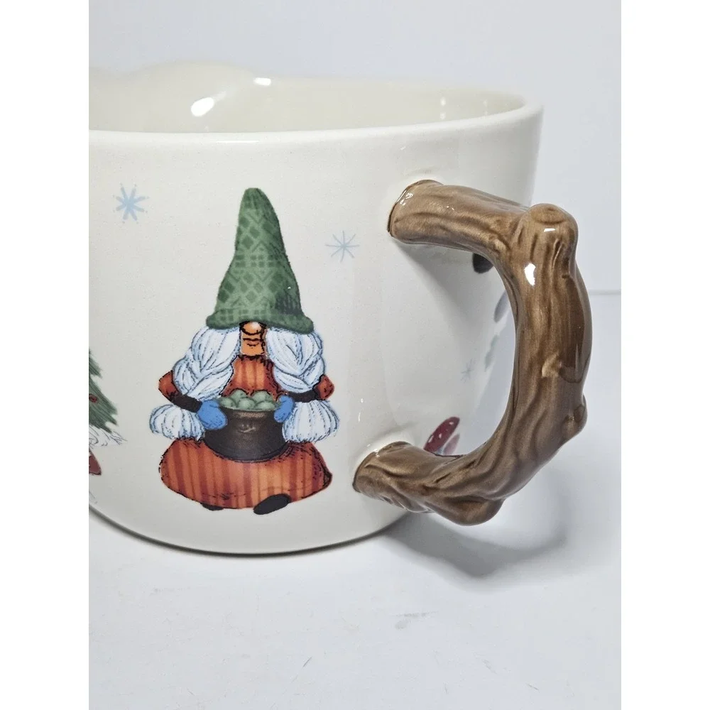 Christmas Bird Gnome Ceramic Batter Bowl Spout Faux Twig Handle Holiday Time 2Qt
